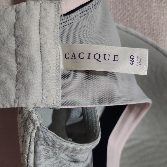 CACIQUE 46D Women's Gray Lace Trim Bra - Picture 5 of 7